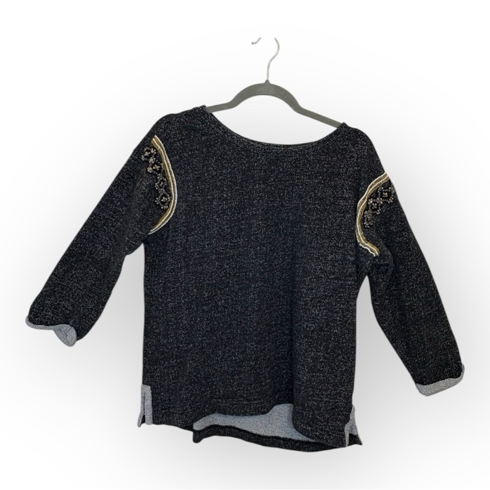 Sanctuary Charcoal Gold Accent Sweatshirt Metallic Cozy Luxe Top Medium
